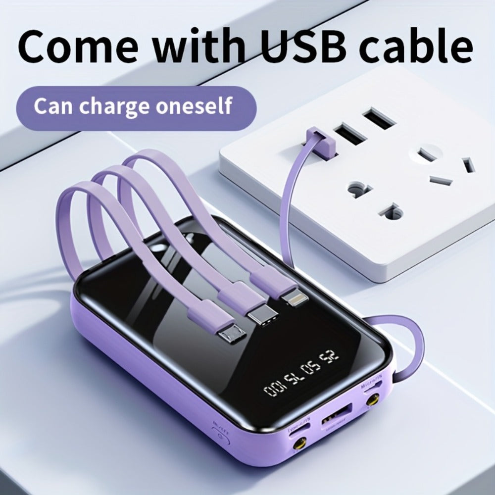 3-in-1 Built-in Cables Power Bank 50000mAh Portable Charger with Smart Digital Display Flashlight Apple Lightning Type-C USB Safe Lithium Battery Pack Outdoor Emergency Travel Gift