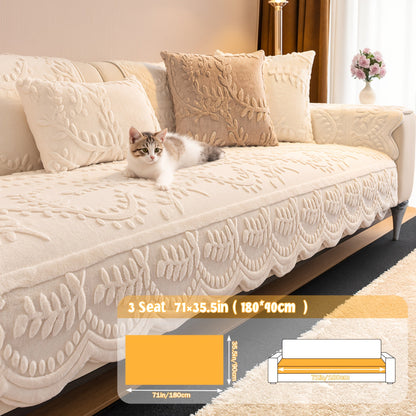 Faux Rabbit Fur Plush Sofa Cover Non-Slip | Thickened Quilted Couch Cushion, Machine Washable Pet Friendly, 1 to 4 Seat Armrest Backrest, White Light Grey Brown, Home Winter Decor