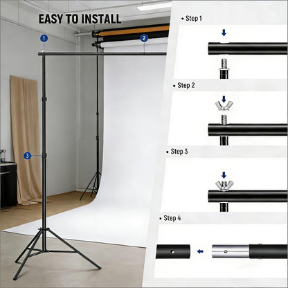 Adjustable Photography Backdrop Stand Kit in 10 x 7-Foot Size with Two Tripods, Four Crossbars, Four Clamps and Carry Bag