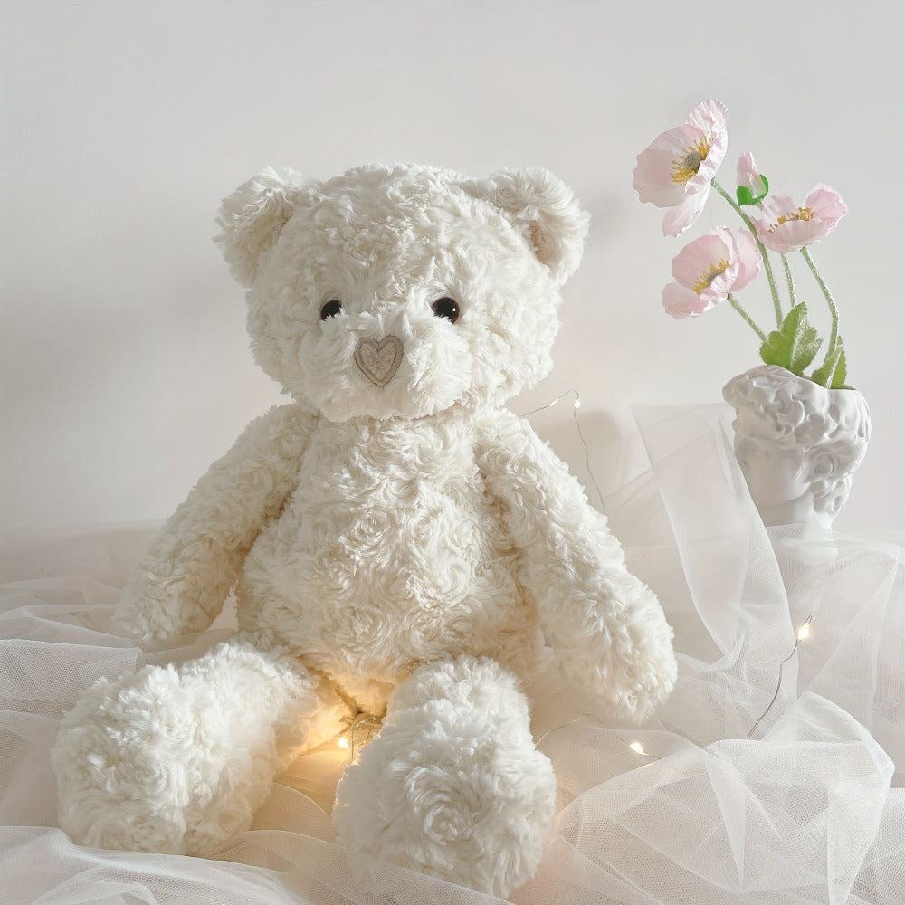 Stuffed Animal White Teddy Bear with Loving Heart Detail, Kawaii Theme and One Source Style