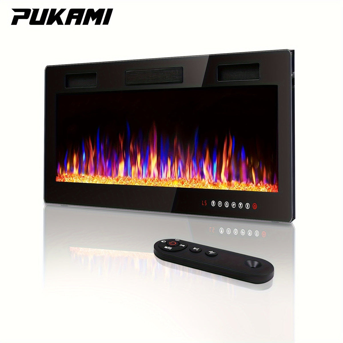 Wall Mounted Electric Fireplace Recessed In-Wall Linear Heater Multicolor Flame 750W/1500W Touch Screen for Garden, Patio and Yard Use