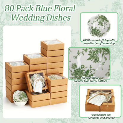 80-Pack 3.3 Inch Green Ceramic Mini Dipping Bowl Favor Set with Cards and Boxes for Weddings