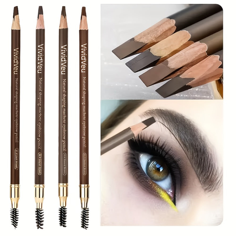 Four-Color Wood Eyebrow Pencil Set with Sharpened Brown-Tone Tips, Spoolie Ends and Approx. 20 cm Length