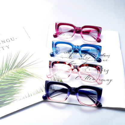 Reading Glasses Blue-Light 4-Pack Cat-Eye Floral Gradient Frames with Metal Spring Hinges & 1.0x to 4.0x Options