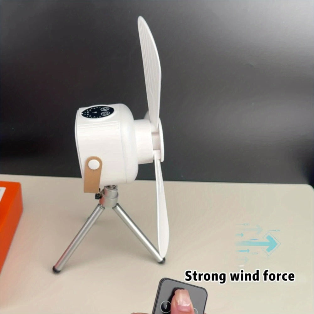 Portable Fan, USB-Powered Hanging Tent Model with Remote Control, LED Light and Optional Triangular Stand
