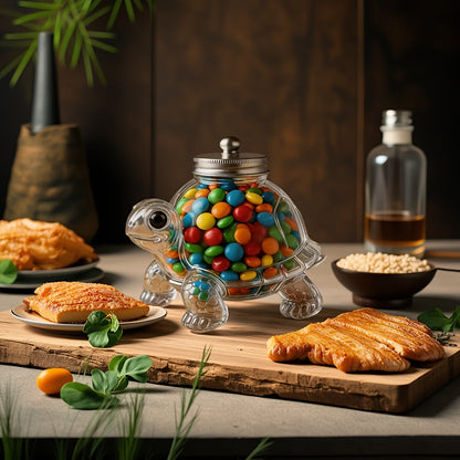 Glass Cookie Jar with Lock Lid High Borosilicate | Airtight Candy Snack Dessert Storage Container | Reusable Kitchen Canister Gift for Animal Lovers Sea Turtle Owl