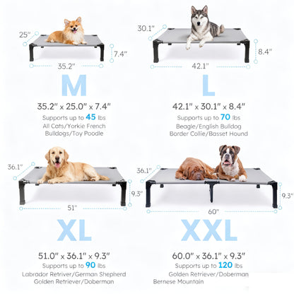 Elevated Dog Bed with Cooling Mesh & Metal Frame - Raised Dog Cot Bed with Washable Breathable Mesh, No-Slip Feet, Portable Dog Bed for Outdoor & Indoor Use, Available in 4 Sizes & 7 Colors