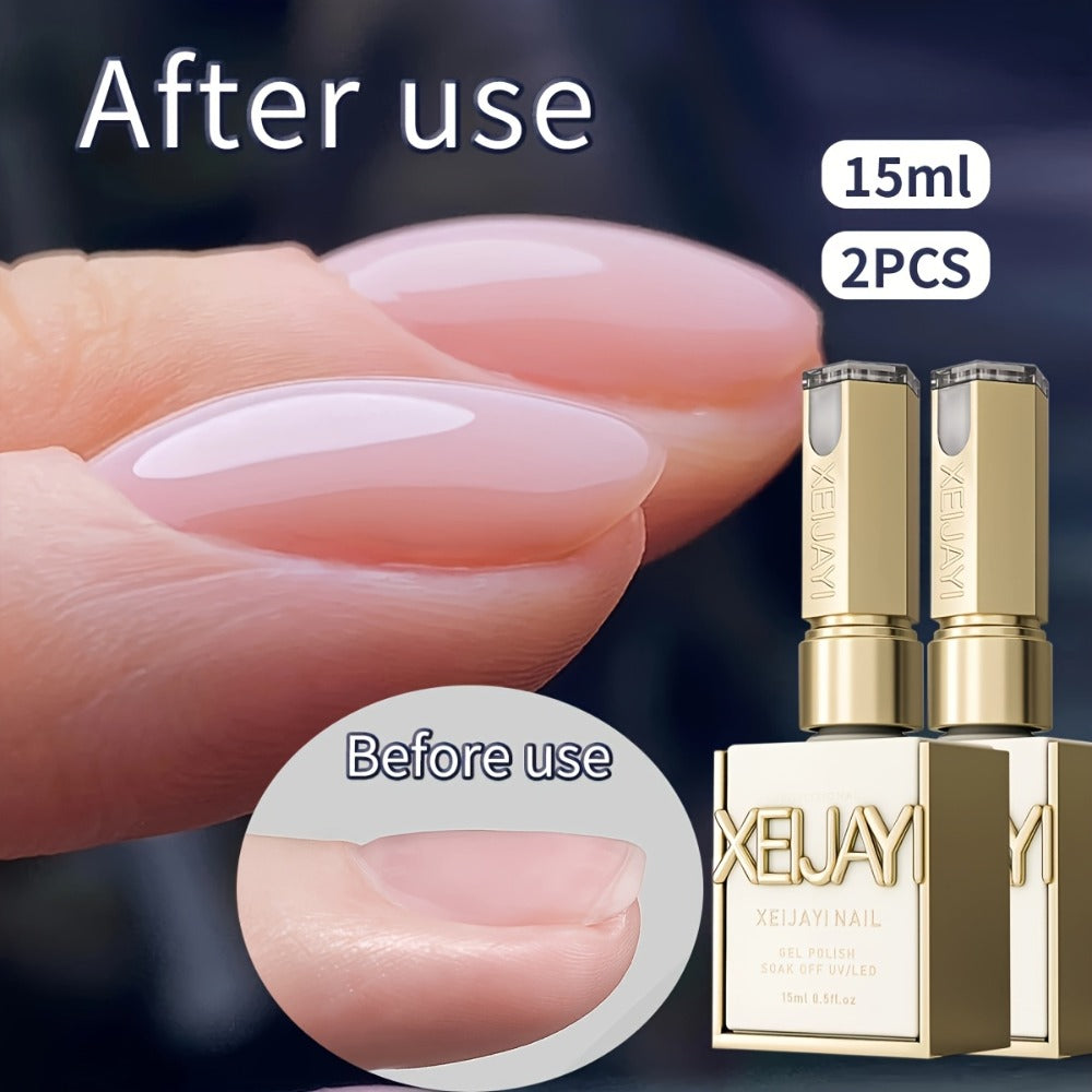 Builder Gel Base 2-Bottle Set, 15ml Each with Transparent Construction Primer for UV or LED Nail Extension Application