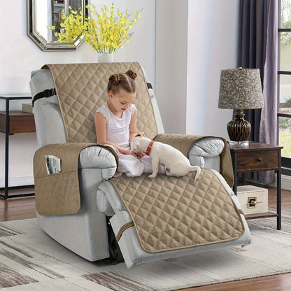 Chair Cover Quilted Recliner Throw with Side Pocket and Adjustable Strap in Seven Available Colors
