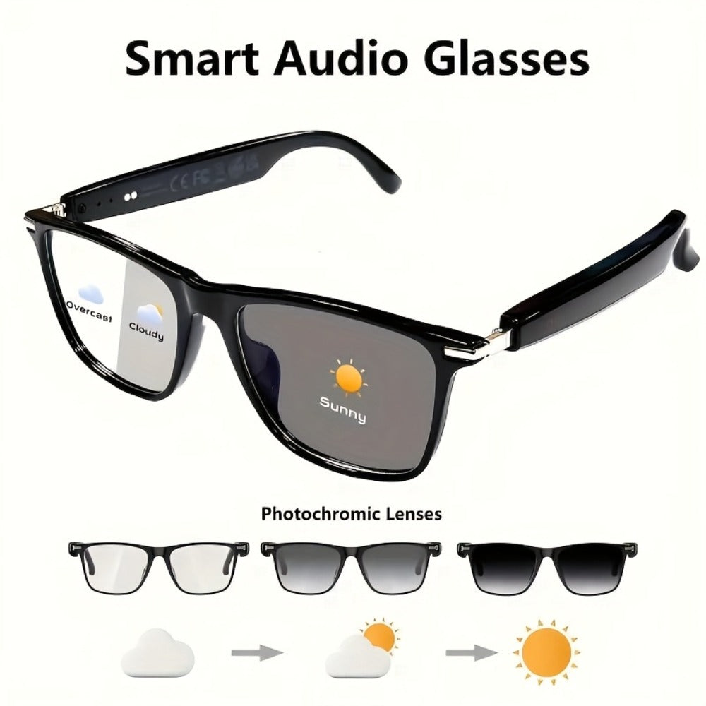 Photochromic Smart Audio Glasses – Auto-Tinting Sunglasses with Built-in Speaker & Mic, HD Voice Calls, Hi-Fi Music, Anti-Blue Light – for Sports, Driving & Daily Wear