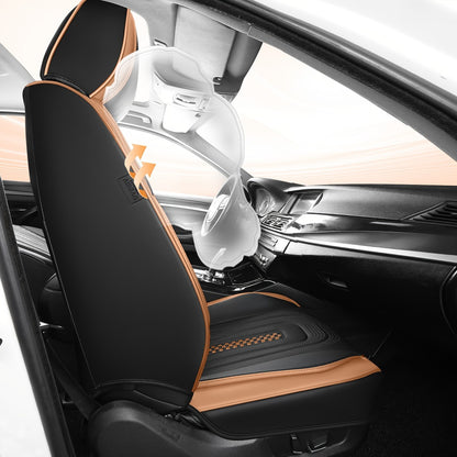 PU Leather Car Seat Cover Full Enclosure with Lumbar Support & Sponge Cushion – Two-Tone Sporty Design Universal Fit for Car Sedan Truck SUV (White-Black / Gray / Red-Black / Orange-Black)