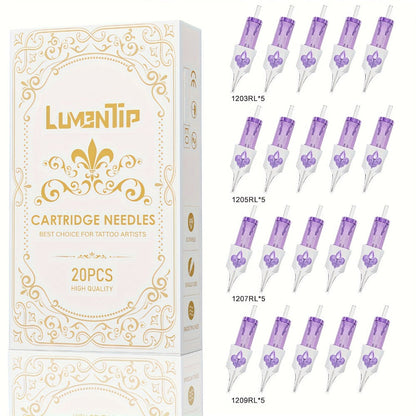 Tattoo Cartridge Needles with LumenTip Label, 20 or 50-Piece #12 RL RS RM M1 Cartridge Pack Choices