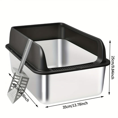 Stainless Steel Cat Litter Box with Removable High-Wall Surround, Front Step and 20cm or 25cm Height Options