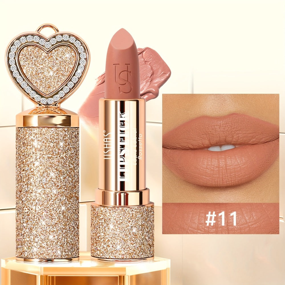 Matte Lipstick Heart-Shaped Design 24H Long-Lasting Velvet Finish — Transfer-Resistant Highly Pigmented Buildable Lip Color, Smooth Application 10 Shades Women Beauty Gift