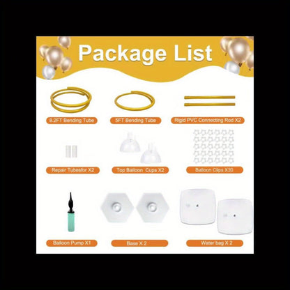 Two-Piece Flexible Gold Balloon Arch Stand Kit with 8FT and 5FT Columns, Bases and Attachments