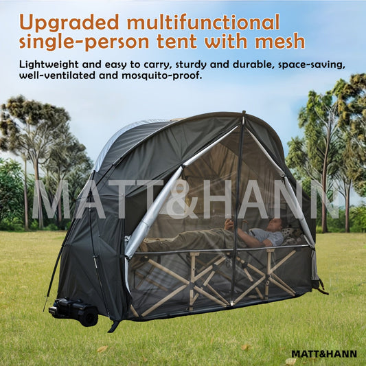 Camping Tent Single-Person Freestanding Bicycle Shelter with Mesh Panels, Polyester Body and Steel Poles