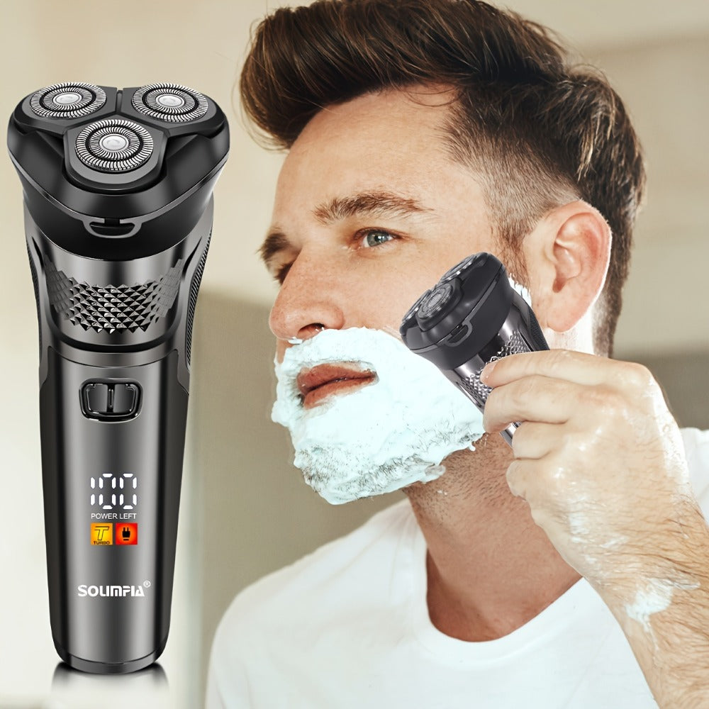 Dark Grey Three-Head Rotary Electric Shaver with Pop-Up Trimmer, LED Display and 6.6-Inch Pictured Height