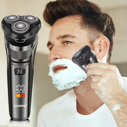 Dark Grey Three-Head Rotary Electric Shaver with Pop-Up Trimmer, LED Display and 6.6-Inch Pictured Height