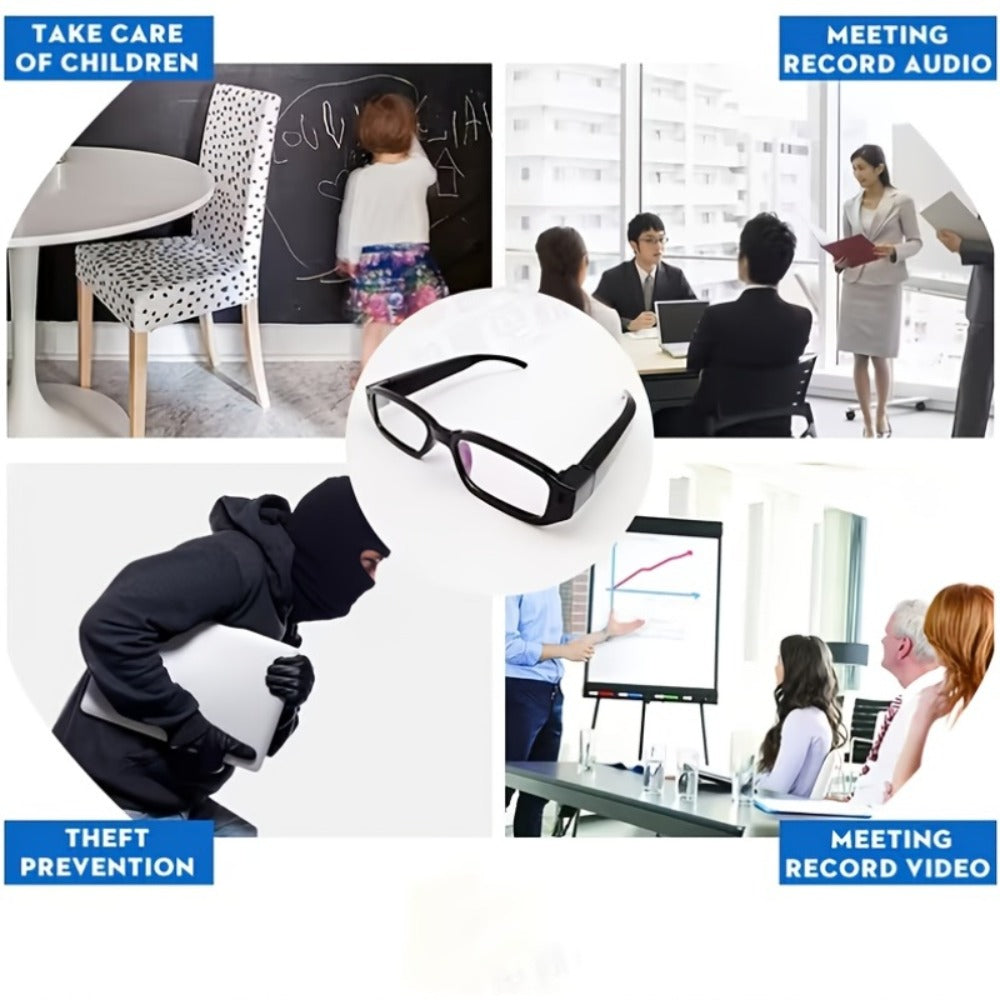 Camera Glasses 1080P HD Spy Hidden Wearable Video Recorder – TF Card 32GB/64GB, No Driver Plug & Play USB, Hands-Free POV Recording for Sports Outdoor Meeting Travel | Unique Tech Gift for Men
