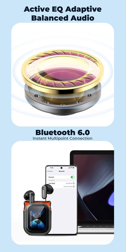 AI Translation Earbuds with Color Touchscreen Charging Case in Black or White and Five Bundle Options