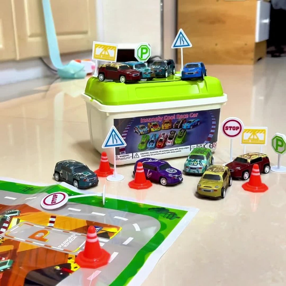 Dinosaur Toy Car Set 29-30pcs – Mini Pull Back Racing Cars with T-Rex Spinosaurus Pterodactyl Figures & City Traffic Map | Party Favors, Classroom Prizes, Birthday Gift for Boys & Girls Ages 3+