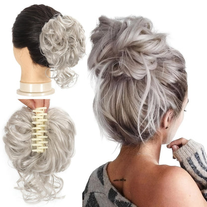 Messy Bun Hairpiece Claw Clip Curly Wavy Synthetic 6 Inch 7 Colors Instant Updo No Heat Easy Style Women Daily Work Party Wedding