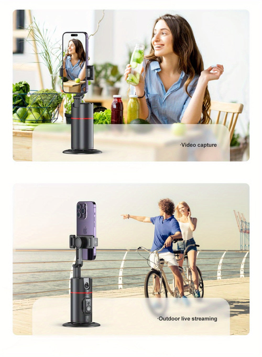 Gesture Control Auto Face Tracking Tripod with 360° Rotation & Wireless Remote No App Required – Smart AI Phone Holder for Vlogging Live Streaming TikTok YouTube Fitness iPhone Android Black Pink