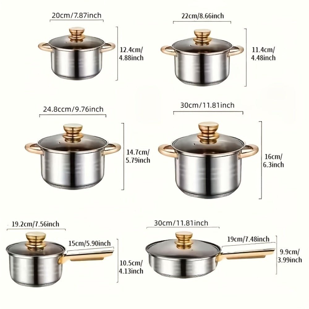 Stainless Steel Deep Pot Cookware Set 10 & 12 Piece with Lids & Dual Handles – Oven Safe Soup Hot Pot Pasta Seafood Stew Pots | Silver Pink Gold | Home Restaurant Cooking Gift Set