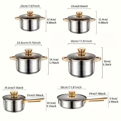 Stainless Steel Deep Pot Cookware Set 10 & 12 Piece with Lids & Dual Handles – Oven Safe Soup Hot Pot Pasta Seafood Stew Pots | Silver Pink Gold | Home Restaurant Cooking Gift Set