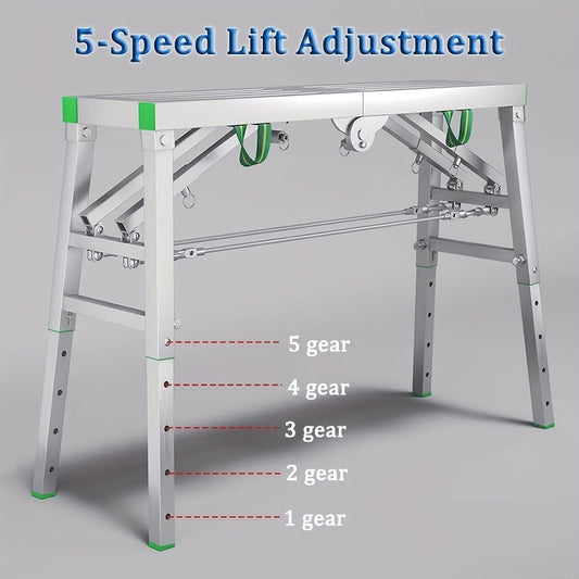 Scaffolding Work Platform Folding Steel Step Ladder 1000 LBS Heavy Duty Adjustable Height Portable Drywall Bench for Painting Decorating Car Washing RV Cleaning