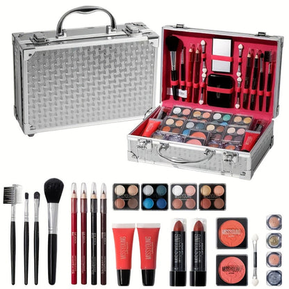 56 Piece Makeup Kit Full Face Set Eyeshadow Lipstick Blush Lip Gloss Eyebrow Pencil Glitter Brushes for Women Beginner Wedding Stage Holiday Gift