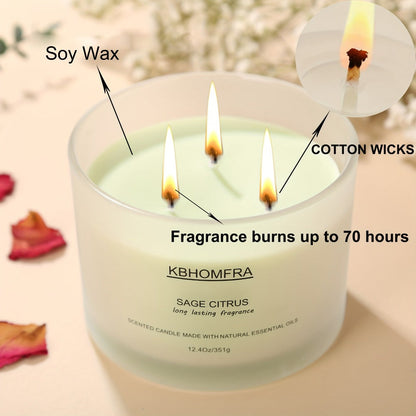 12.4oz Candle with Three Cotton Wicks, Wide Glass Jar, Gift Box and Six Fragrance Selections