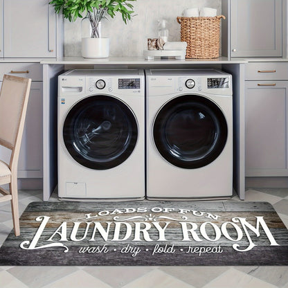 Rustic Laundry Room Runner Mat with Wood-Grain Print and Rubber Backing in Two Long Size Options