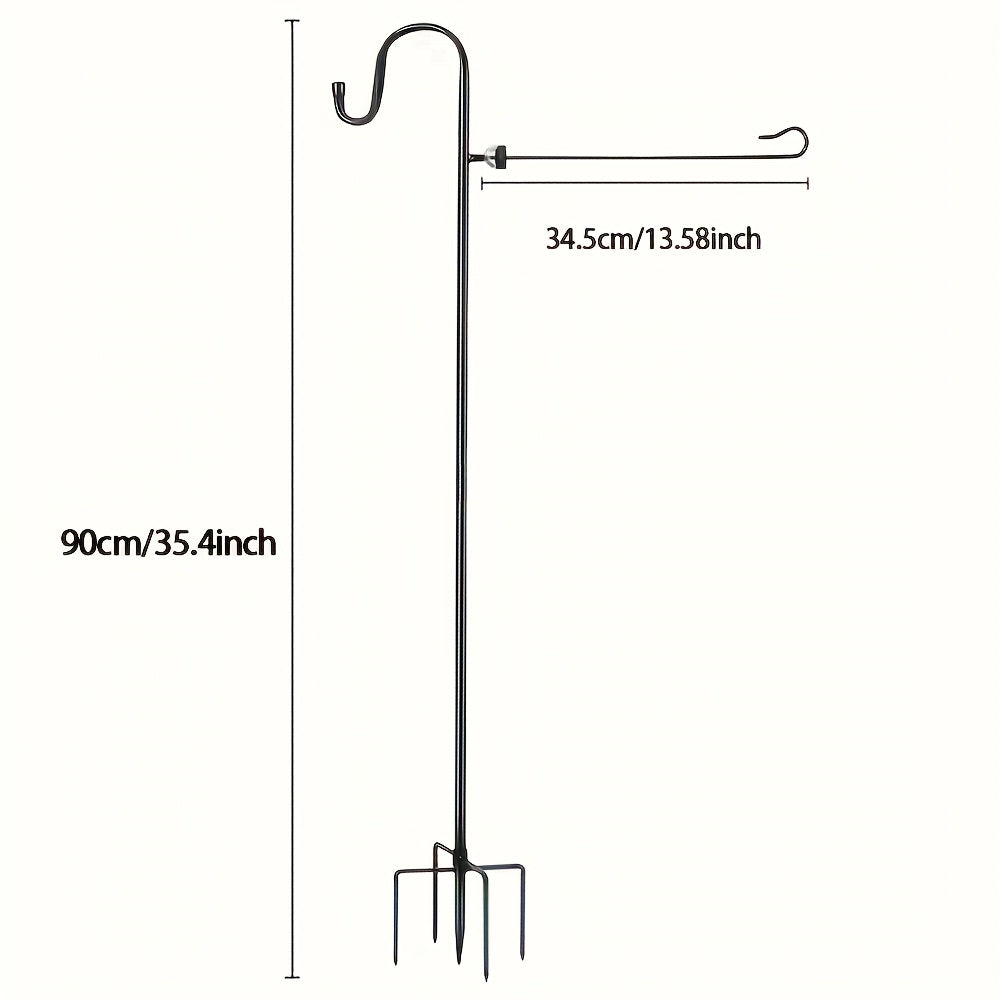 Black Garden Shepherd Hook with Curved Hanger, Four-Prong Ground Base and 36- or 48-Inch Options