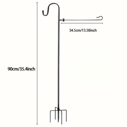 Black Garden Shepherd Hook with Curved Hanger, Four-Prong Ground Base and 36- or 48-Inch Options