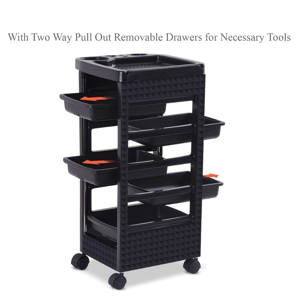 5-Drawer Salon Trolley Cart on Wheels - Professional ABS Rolling Beauty Storage Organizer for Hair Stylist Barber Spa Nail Tattoo Studio, 4 Swivel Casters, Stable Rack, Black