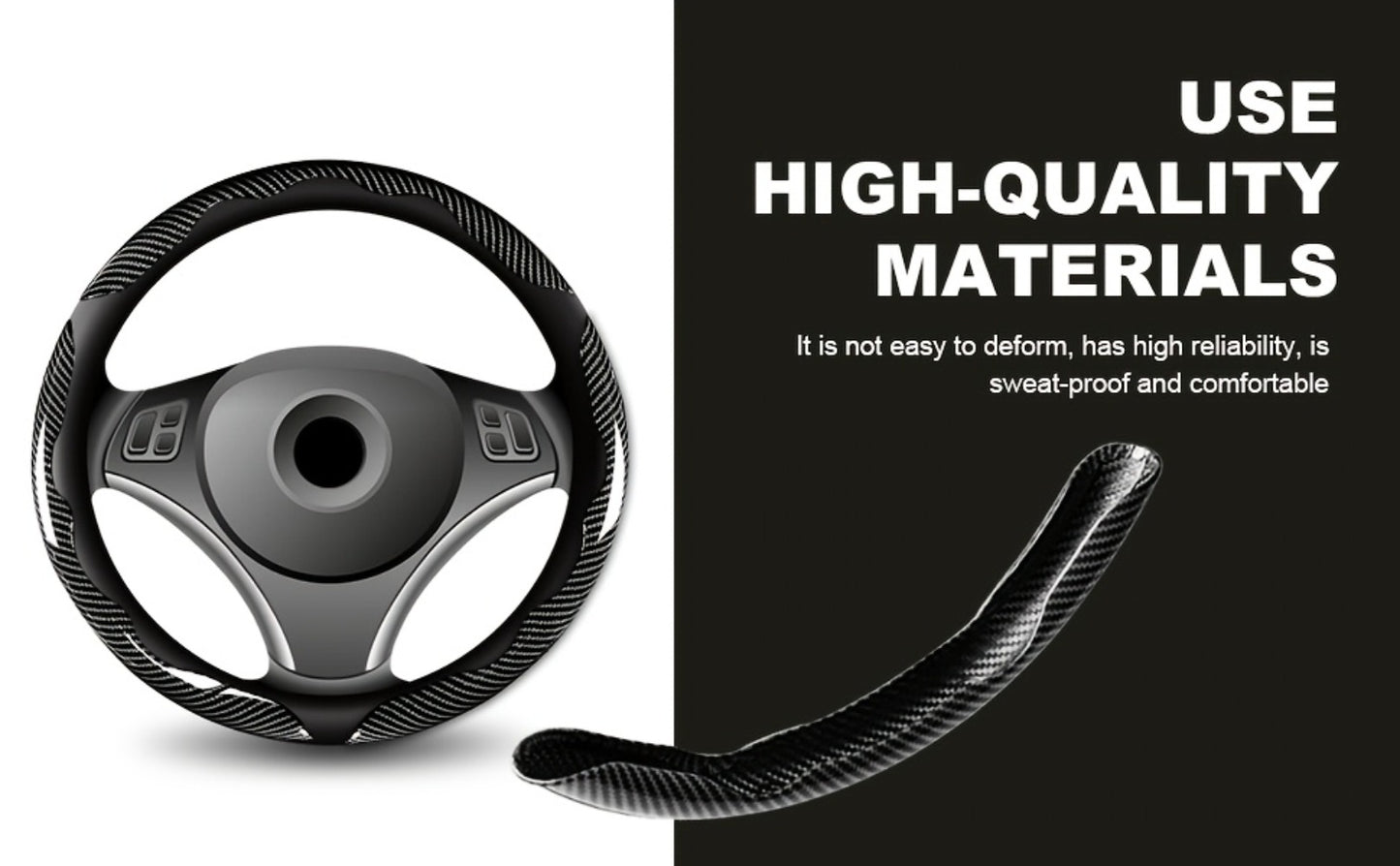 Steering Wheel Cover Carbon Fiber 3Pcs – Anti-Slip Scratch-Resistant Protector for Toyota RAV4, Camry, Corolla, Highlander, Tacoma, Tundra, 4Runner & Sequoia | Black & Red