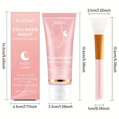 Collagen Overnight Wrapping Facial Mask with Hyaluronic Acid - Korean Skincare Sleep Mask for Glowing Skin, Deep Hydration, Firming & Anti-Sagging | 2.645oz
