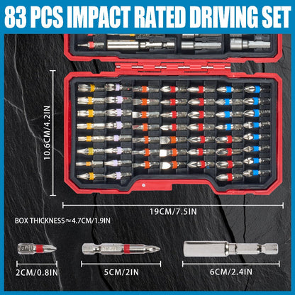 83-Piece YW080 Driver Drill Bit Set with S2-Labeled Bits, Nut Drivers, Holders and Storage Case