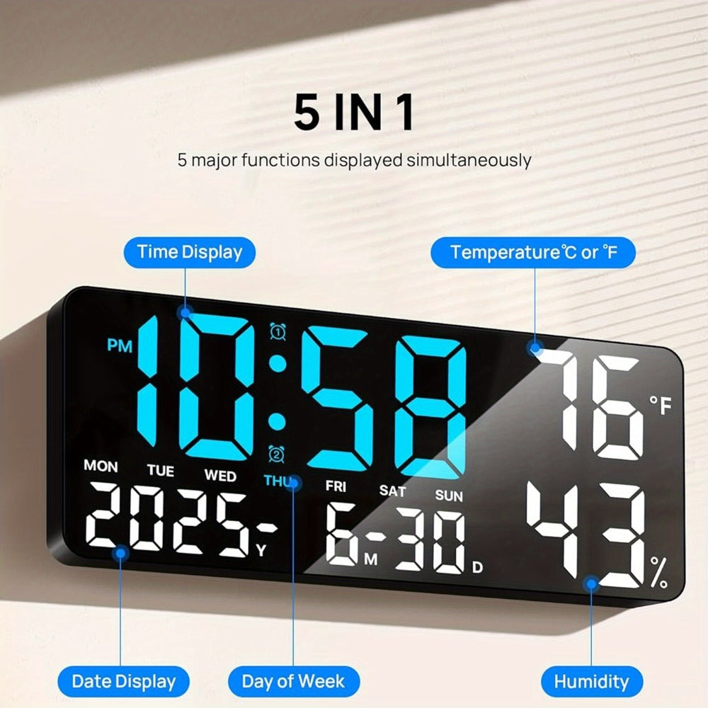 14.6-Inch Digital LED Wall Clock with Remote, Date, Weekday, Temperature and Humidity Color Options