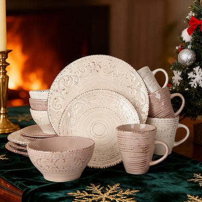 Sixteen-Piece Ceramic-Style Dinnerware Set for Four in White-Blue or Milky-White Coffee Colors