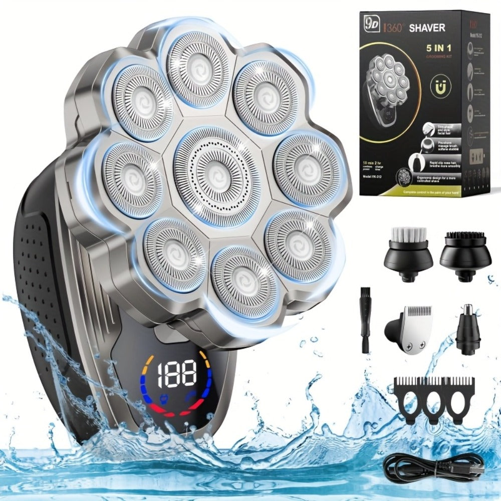 Men's Electric Rotary Shaver 7D 9D with LED Display — Titanium Blades, Wet & Dry, USB-C Fast Charging, Head Shaver & Bald Barber Tool, Father's Day Gift for Men