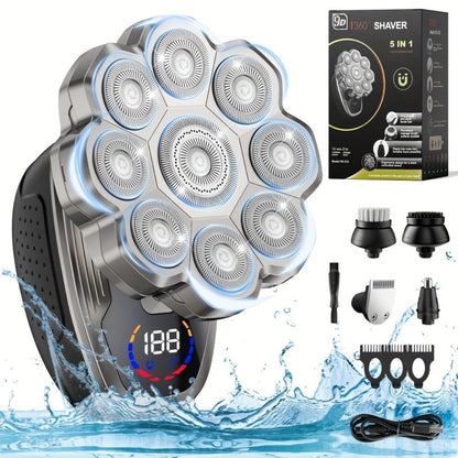 Men's Electric Rotary Shaver 7D 9D with LED Display — Titanium Blades, Wet & Dry, USB-C Fast Charging, Head Shaver & Bald Barber Tool, Father's Day Gift for Men