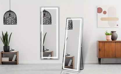 Full Length Mirror with LED Lights & Touch Sensor, 64"x21" Dimmable Smart Floor Mirror, Wall Mount or Freestanding