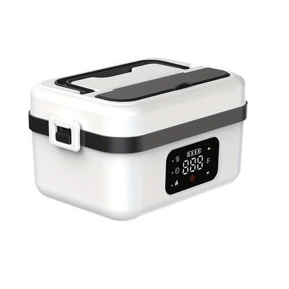 Wireless Heated Lunch Box 8000mAh Battery Powered - 60W Electric Food Warmer 1L Stainless Steel with Smart Timer 8 Settings and Power Bank Function, Portable Lunch Heater for Office Car Truck and Travel, BPA-Free with Fork Spoon and Insulated Bag