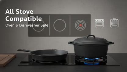 Cast Iron Cookware Collection with Eight Skillet, Dutch Pot, Griddle, Baking Tray and Set Configurations
