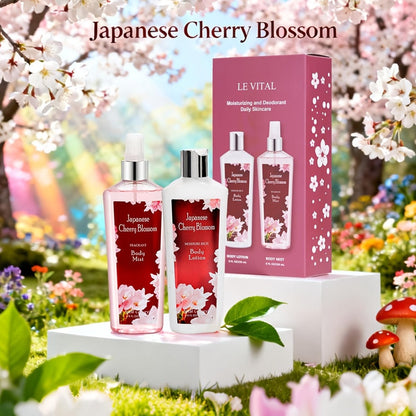 Cherry Blossom Gift Set for Women Body Lotion and Body Mist Japanese Sakura Fragrance Moisturizing Softening Skin Care Set - Perfect Valentine Birthday Mother's Day Bridal Shower Holiday Gift