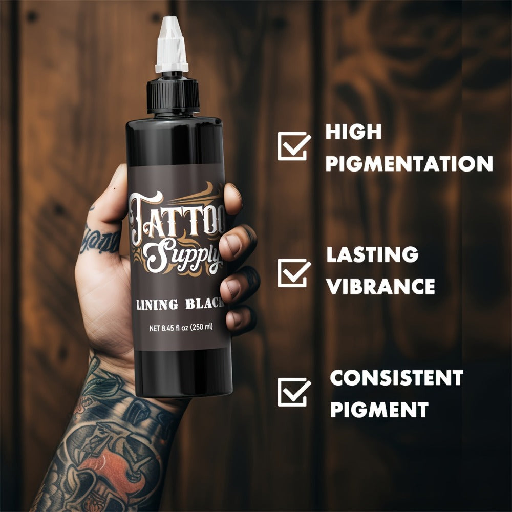 Neebol Super Black Tattoo Ink Darkest Outlining Shading Blending Fade-Resistant Professional Body Art Pigment for Artists & Beginners 100ml 250ml
