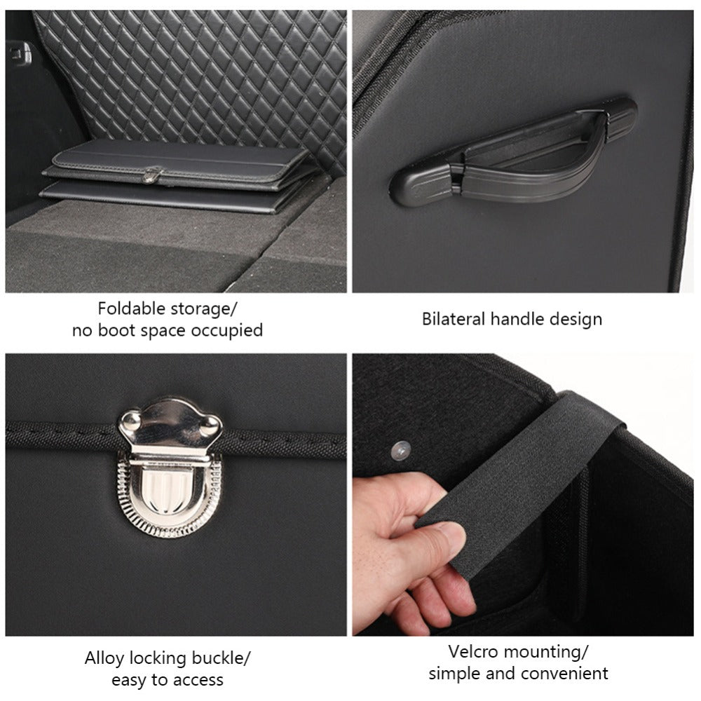 PU Leather Car Organizer Box Foldable Multi-Compartment – Large Capacity Storage for SUV, Truck, Camper & Car Interior, Durable Auto Cargo Organizer with Dividers