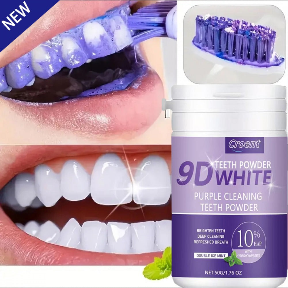 Purple Teeth Whitening Powder - 9D Color Correcting Tooth Powder for Brightening, 360° Deep Cleansing & 12H Fresh Breath, 50g Natural Dental Whitening Powder by Brushing Only